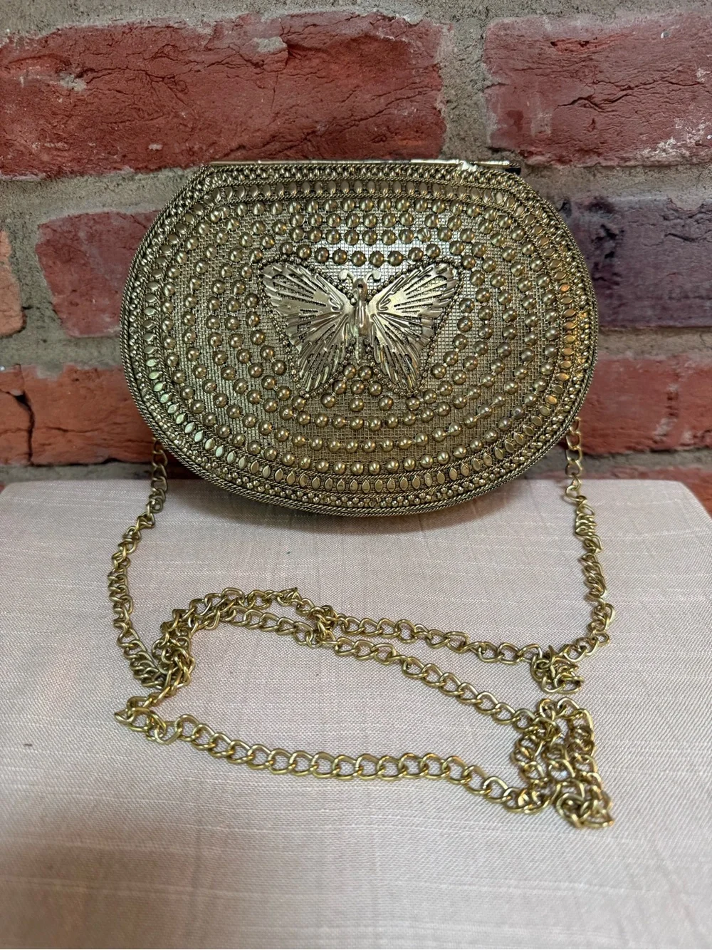 Vintage-Inspired Brass Metal Clutch / Crossbody Bag